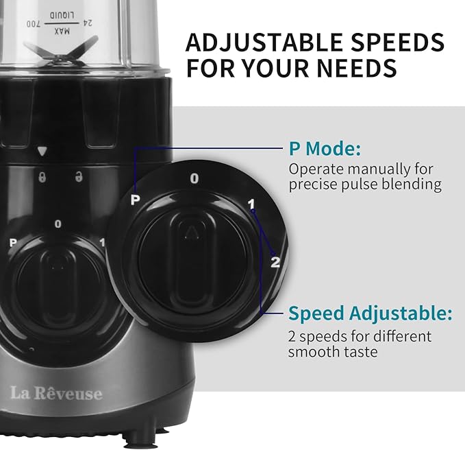 La Reveuse Personal Size Smoothies Blender 300 Watts with 24 oz BPA-Free Portable Travel Sports Bottle (Grey)