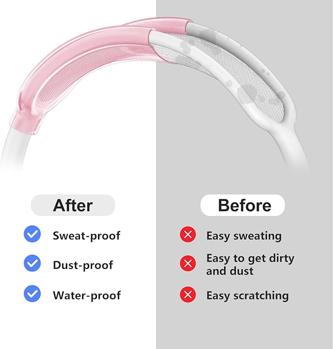 for AirPods Max Case Headband Case Cover,Clear Headband Cover Protector,Soft TPU No-Yellow Sweatproof Washable Cushion/Top Pad Protector Sleeve Cover for Airpods Max Accessories-Pink