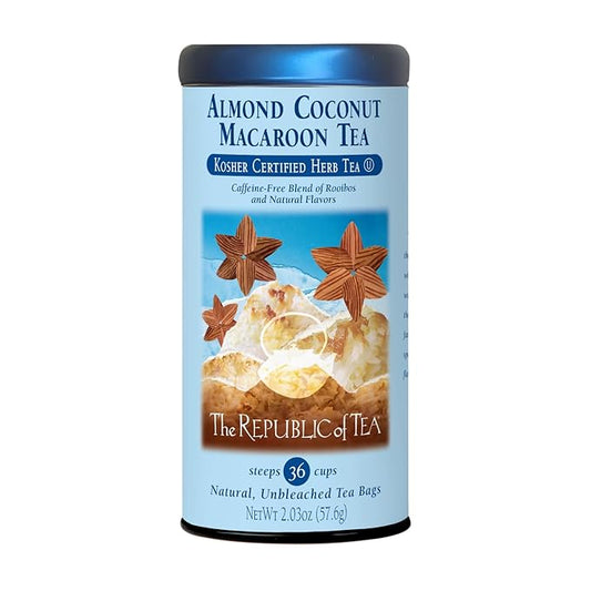 The Republic of Tea Almond Coconut Macaroon Red Rooibos Herbal Tea, 36 Tea Bag Tin