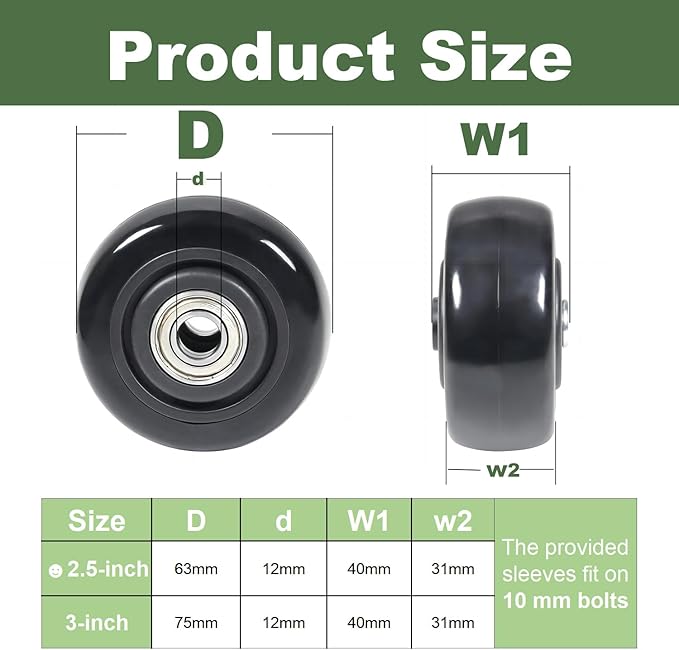 2.5" x 1.25" 4Pcs Push Cart Wheels 2.5 Inch PU Caster Wheels Just Wheel, 3/8" axle Small Plate Casters, Roller Wheel with Bearing Replacement Wheels for Laundry Cart Cargo Elevator Hand Truck