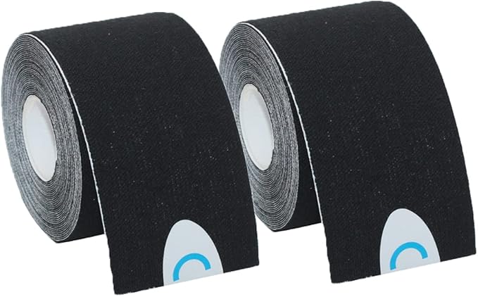 OBTANIM 2 Rolls Waterproof Breathable Kinesiology Tape, Athletic Elastic Kneepad Muscle Pain Relief Knee Taping for Gym Fitness Running Tennis Swimming (Black)