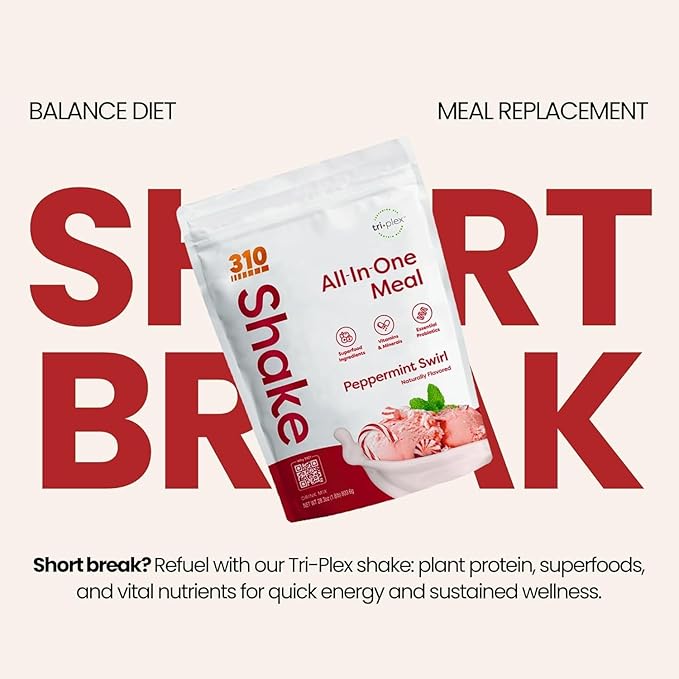 310 Nutrition All-In-One Meal Replacement Shake Powder - Plant-Based Protein Smoothie Blend w/High Fiber, Probiotics & Adaptogens - Low Carb, Vegan, Keto & Paleo Friendly - Peppermint Swirl - 28 Srv
