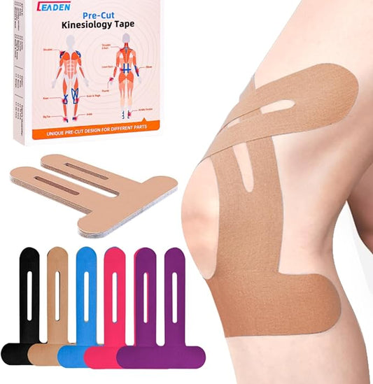 IEADEN Precut Kinesiology Tape for Knees, 10 Pcs - Knee Support & Stability, Knee Pain Relief Athletic Tape - Waterproof & Elastic, Breathable Hypoallergenic Latex-Free Tape, Beige