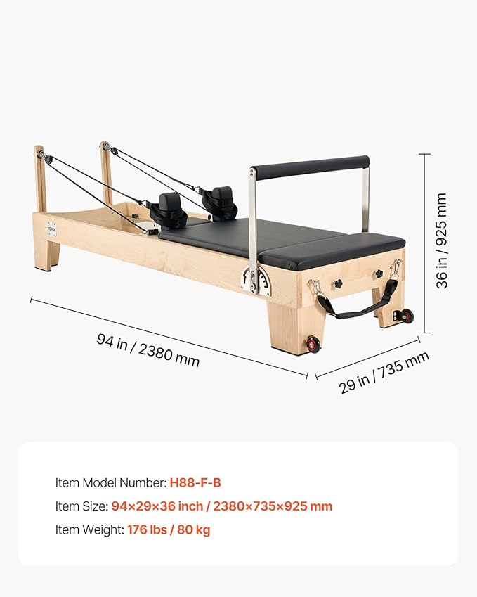 VEVOR Pilates Reformer Machine, Pilates Workout Equipment for Home Gym Studio Use, Pilates Bed with Dual Resistance- Spring & Cord, Reformer Set, Up to 400 LBS