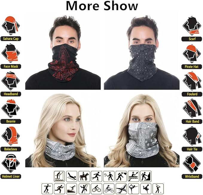 Headband Neck Gaiter Head Wrap Headwear Face Mask Magic Scarf Bandana for Men and Women