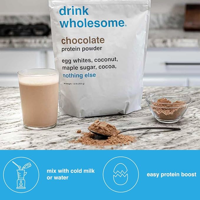 drink wholesome Chocolate Maple Egg White Protein Powder | for Sensitive Stomachs | Gut Friendly | Additive & Dairy Free | No Artificial Sweeteners | No Bloating or Gas | No Constipation or Diarrhea