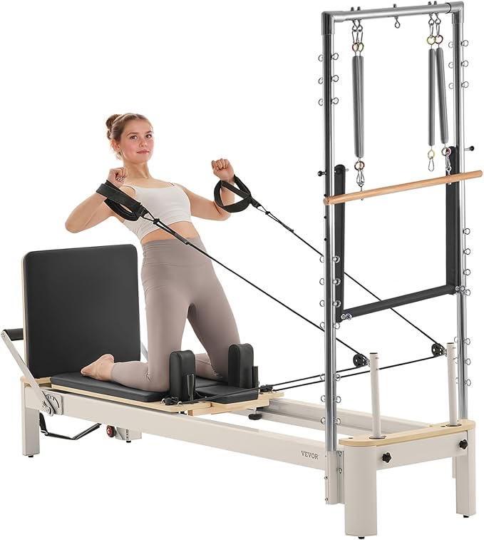 VEVOR Pilates Reformer Machine, Pilates Workout Equipment for Home Gym Studio Use, Pilates Bed with Dual Resistance- Spring & Cord, Reformer Set, Up to 400 LBS