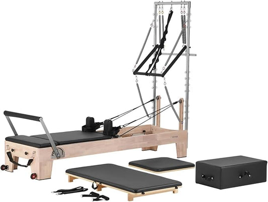 VEVOR Pilates Reformer Machine, Pilates Workout Equipment for Home Gym Studio Use, Pilates Bed with Dual Resistance- Spring & Cord, Reformer Set, Up to 400 LBS