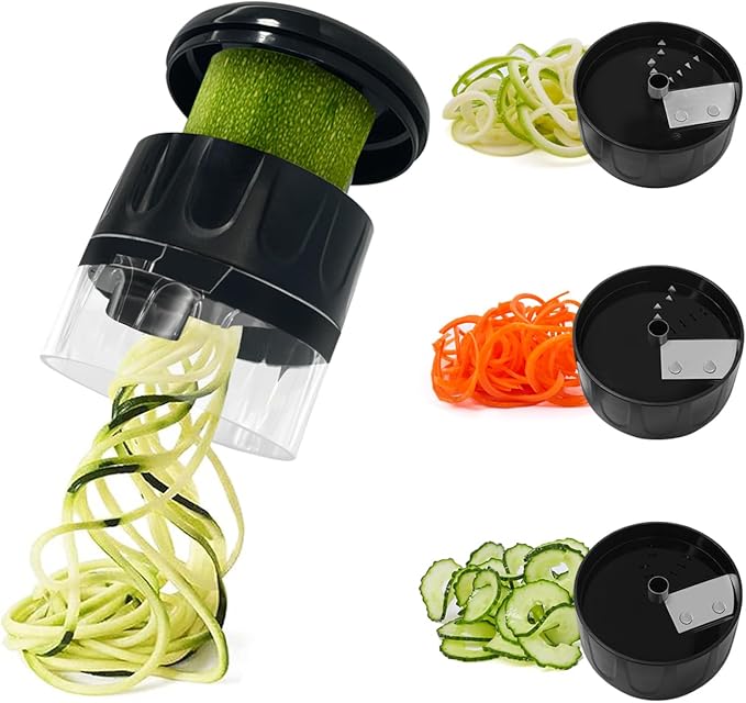 3 in 1 Vegetable Spiralizer Slicer, Adjustable Zucchini Carrot Noodle Maker, Cucumber Spiral Cutter, Easy to Use Kitchen Tool(Black)