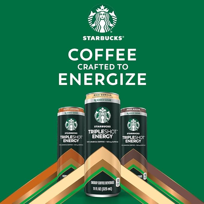 Starbucks Tripleshot Coffee Energy Drink, Rich Vanilla, 11 fl oz Cans (12 Pack), Triple Blend, 165mg Caffeine, B Vitamins, Protein, Iced Coffee (Packaging and Formula May Vary)