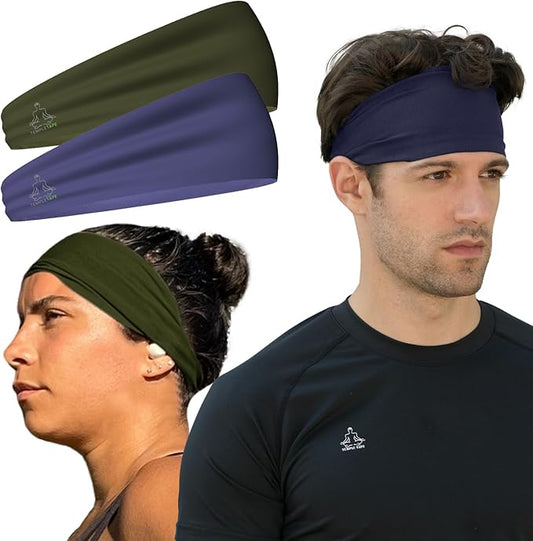 Headbands for Men and Women - Mens Sweatband & Sports Headband Moisture Wicking Workout Sweatbands for Running, Cross Training, Yoga and Bike Helmet Friendly