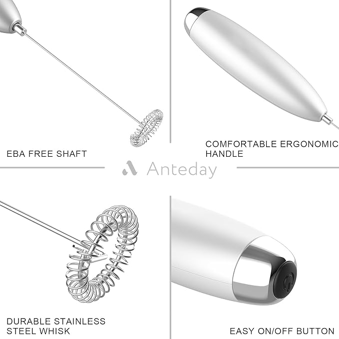 Milk Frother, Coffee Frother Handheld, Hand Mixer, Upgraded Motor Electric Whisk Durable Low Noise Mini Drink Mixer Portable Foam Maker For Cold Milk Bulletproof Coffee Latte, Sliver