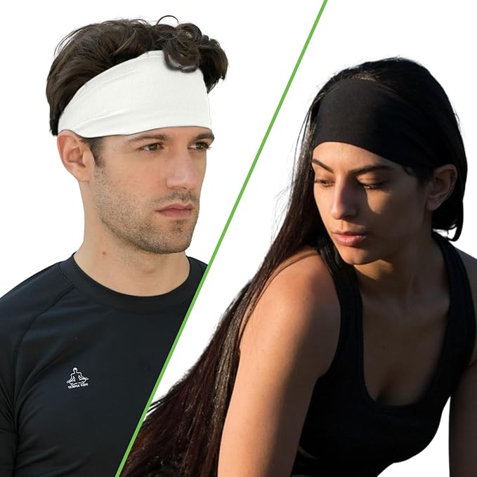 Headbands for Men and Women - Mens Sweatband & Sports Headband Moisture Wicking Workout Sweatbands for Running, Cross Training, Yoga and Bike Helmet Friendly