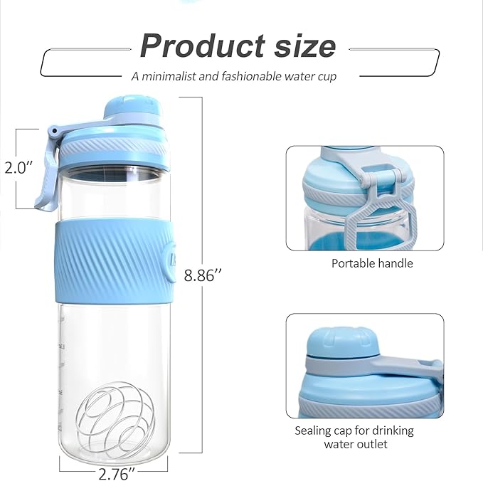 Shaker Bottle - 650ml/23oz, Durable & Leak-Proof, Ideal for Super Creamy Fitness Protein Shakes - Blue