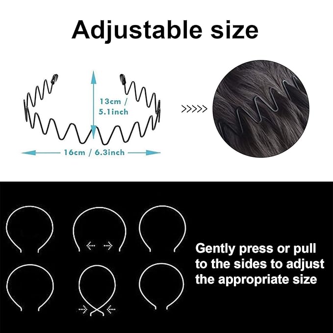 3pcs Hair Bands for Men Metal Fashion Headbands for Women Unisex Black Hair Bands Spring Non-Slip Headbands for Sports and Daily Wear