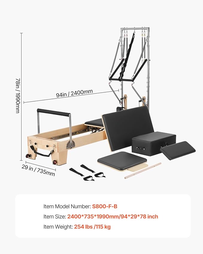 VEVOR Pilates Reformer Machine, Pilates Workout Equipment for Home Gym Studio Use, Pilates Bed with Dual Resistance- Spring & Cord, Reformer Set, Up to 400 LBS