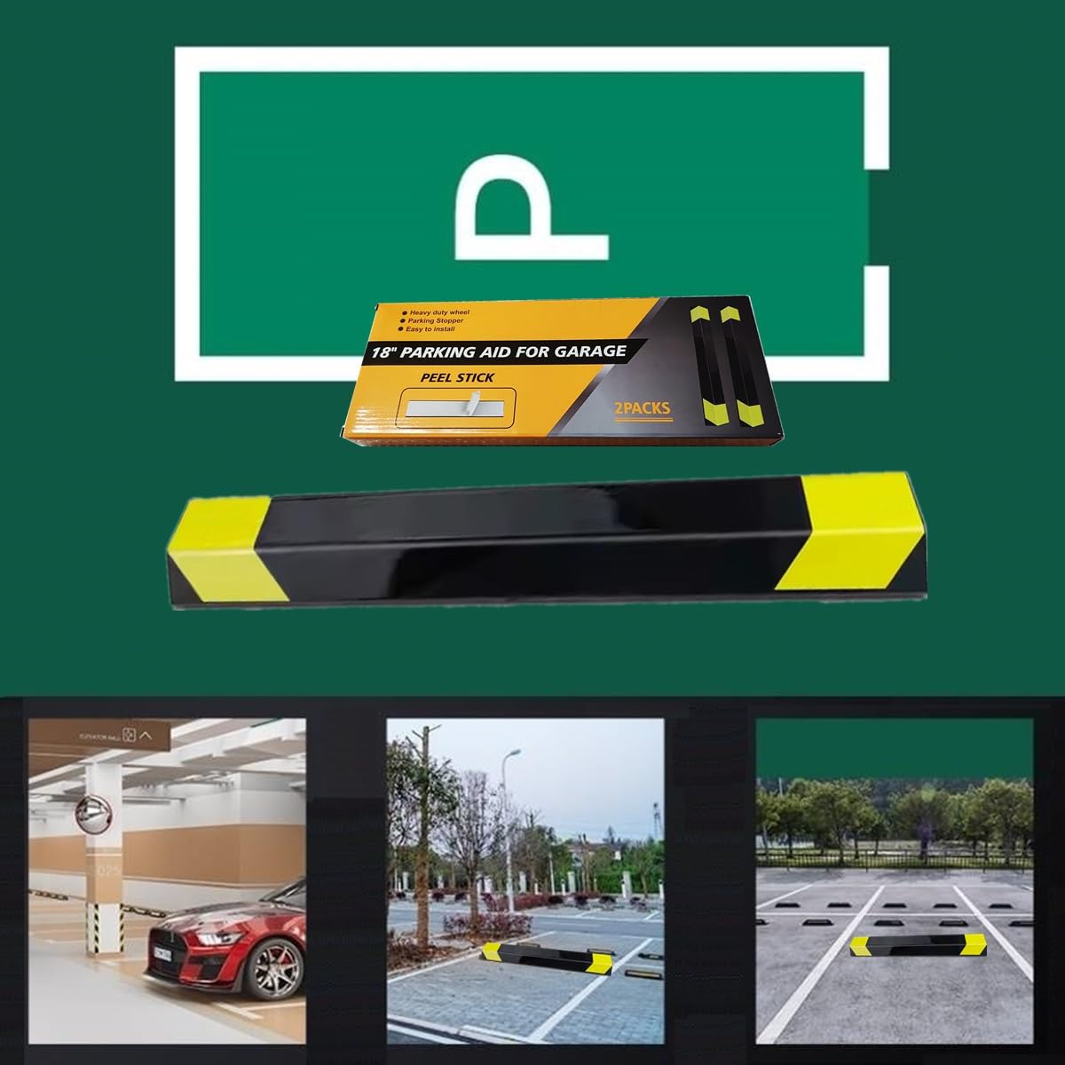 Heavy Duty Parking Aid for Garage, 16" Car Parking Stopper for Garage 1 Pack, Parking Aids Protects Car, Parking Stopper Easy to Install 1 Packs 16" L (1 Pack 16" L x 1.25H)