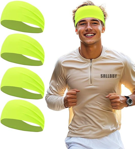 Sport Sweatbands for Men and Womem, 4 Pack, Double-Layer Workout Headbands, Sweat Wicking Hairbands for Fitness Running Football