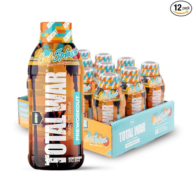 REDCON1 Total War Ready to Drink Pre Workout - Endurance Boosting, Keto Friendly RTD Formula - Amino Acid + Citrulline Malate Pre Workout Drink for Men & Women (Cali Splash, 12 Servings)