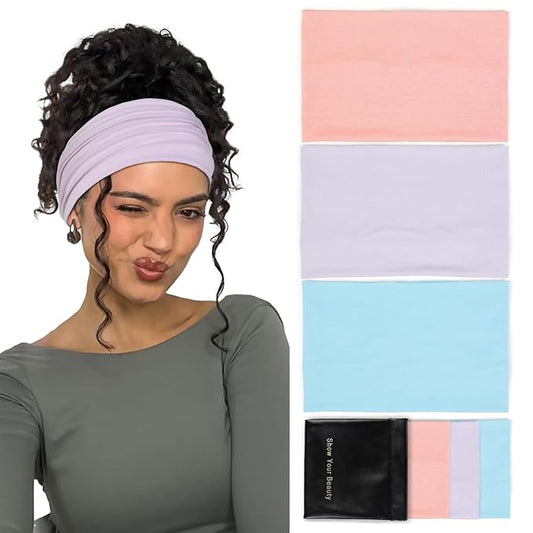 Huachi Wide Boho Elastic Headbands - Non Slip Thick Fashion Hair Bands for Women's Workout, Running, Working