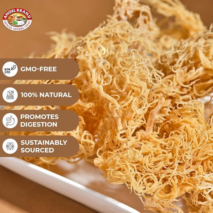 Angel Brand Irish Sea Moss 1 Lbs Pouch - Nutrient Rich Sea Vegetable Harvested from Pristine Ocean Waters - Enhance Wellness Journey with Irish Sea Moss Raw - Perfect for Smoothies & Soups