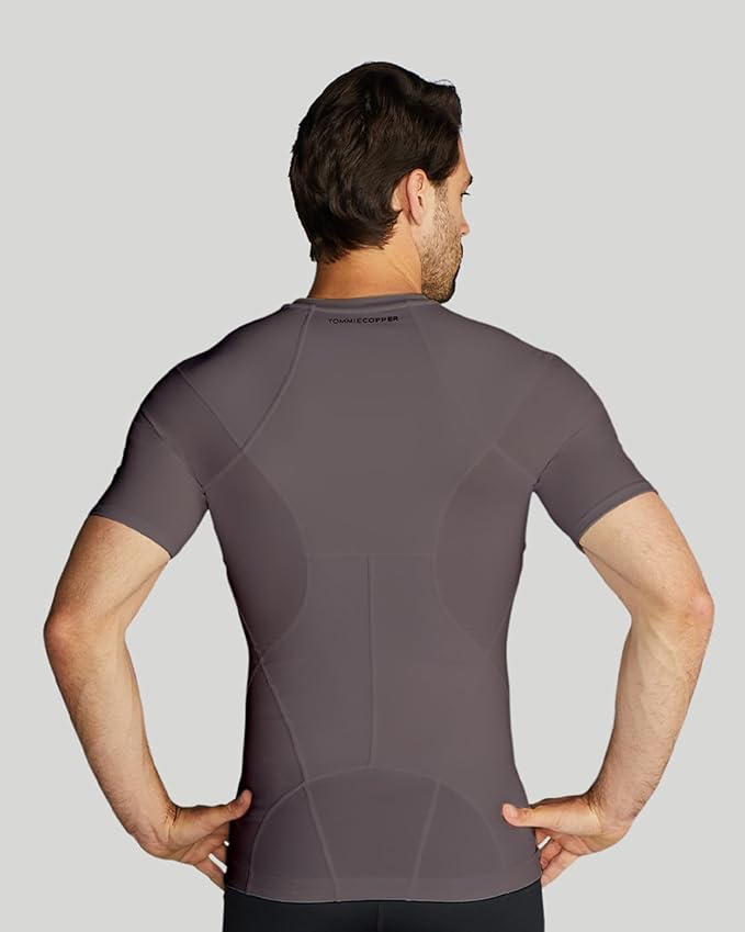 Tommie Copper Mens Short Sleeve Compression Shirt with Front Zipper – Full Back & Shoulder Support, Posture Corrector
