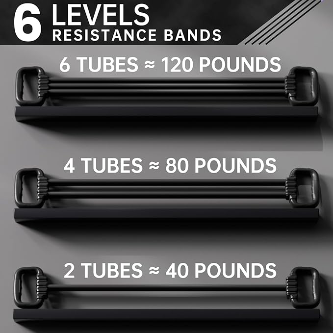 6-Pipe Chest Expander & Shoulder Stretcher - Adjustable Detachable Resistance Tubes for Home Gym, Rehab, Strength Training + Easy Workout Guide (Men/Women)