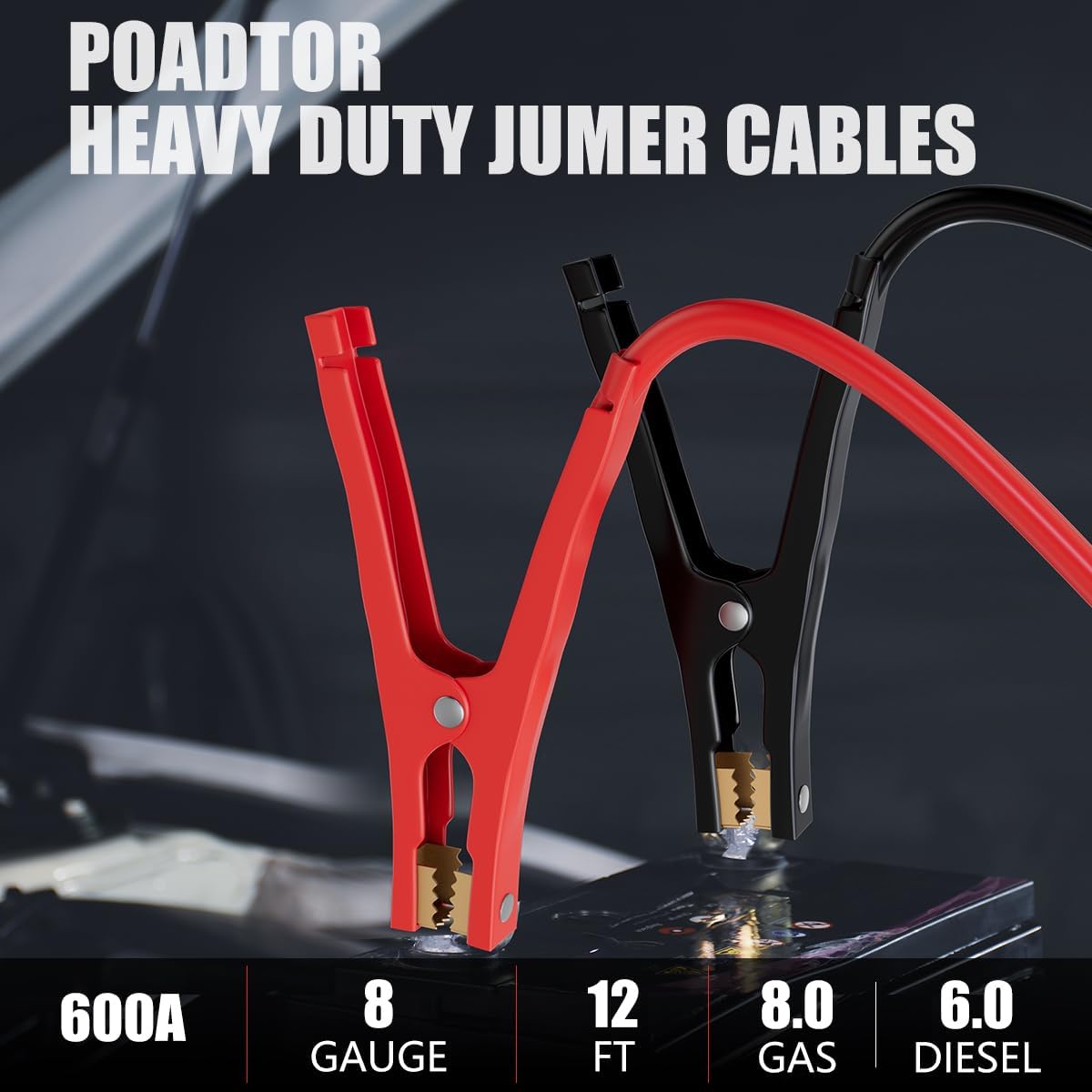 Jumper Cables for Car Battery, 8 Gauge 12 Feet 600AMP, Automotive Booster Cables for Jump Starting Dead or Weak Batteries with Carrying Bag Included