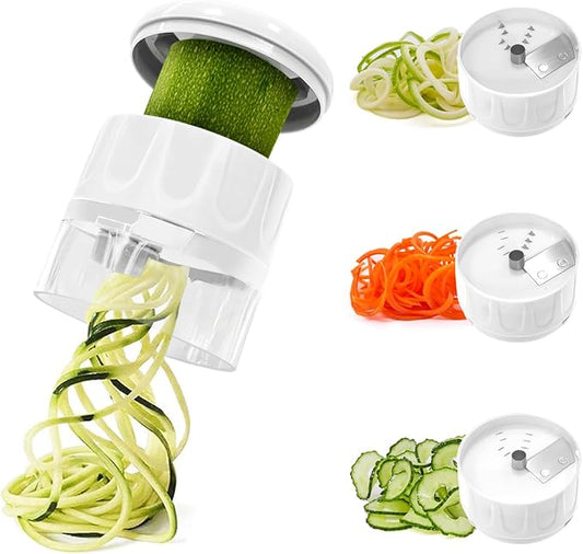 3 in 1 Vegetable Spiralizer Slicer, Adjustable Zucchini Carrot Noodle Maker, Cucumber Spiral Cutter, Easy to Use Kitchen Tool(White)