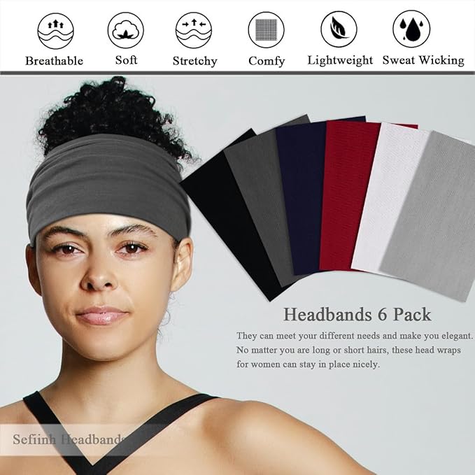 Wide Headbands For Women Stretch Headband Boho Head Bands Women's Hair Band Turban Workout Hairband Accessories 6 Pack