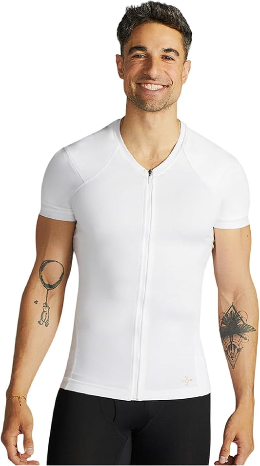 Tommie Copper Mens Short Sleeve Compression Shirt with Front Zipper – Full Back & Shoulder Support, Posture Corrector