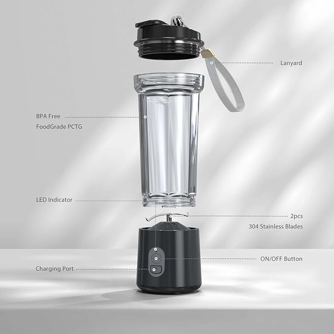 Portable Blender for Shakes and Smoothies 17Oz, Personal Blender 4000mAh USB Rechargeable, 500ml Portable Juicer for Kitchen/Travel/Gym(Black)