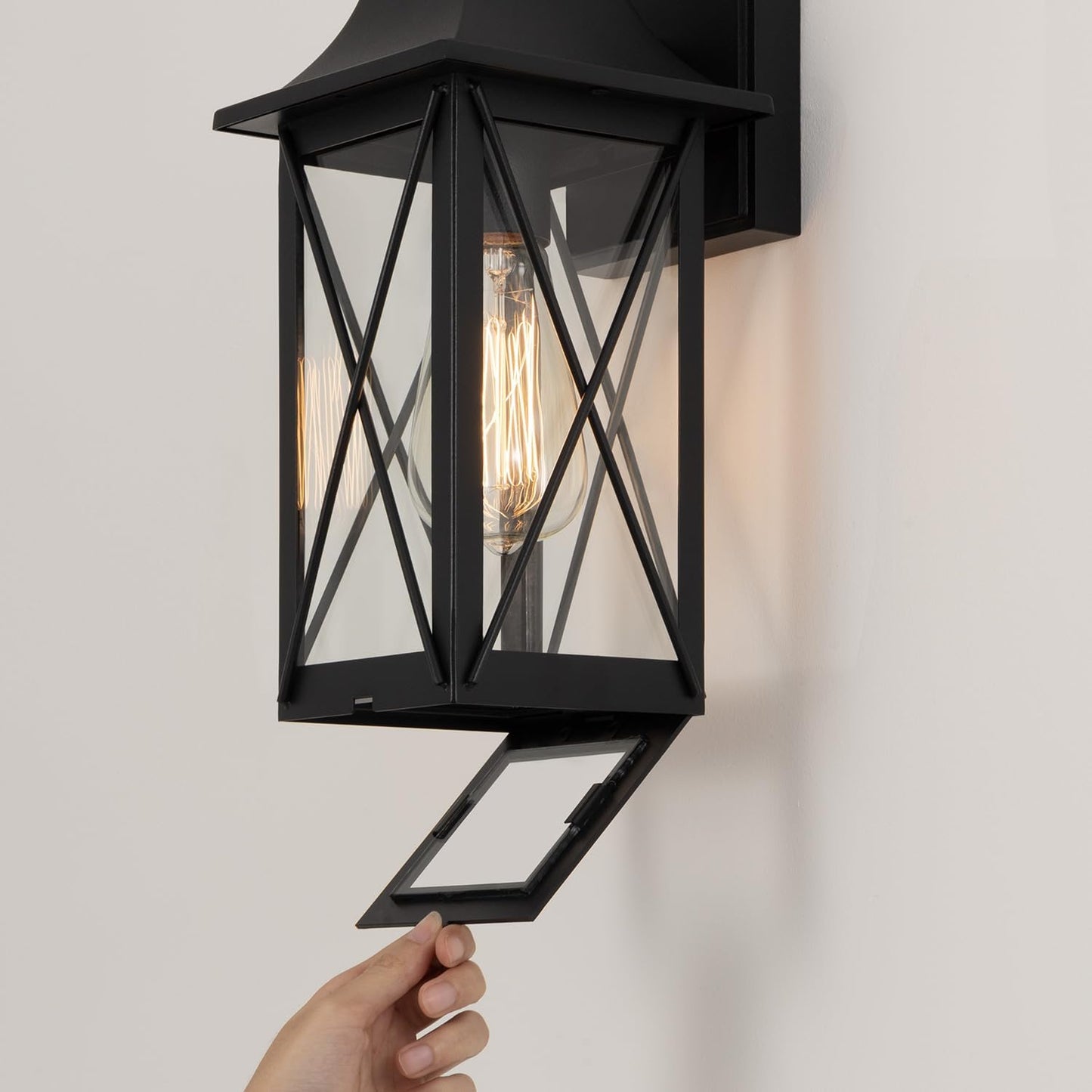 mirrea 15-inch Outdoor Porch Wall Light for House, Waterproof Exterior Sconce for Patio, Wall Mount Lighting Fixture for Front Door, Permanent Outside Lamp for Garage, Matte Black, Set of 2