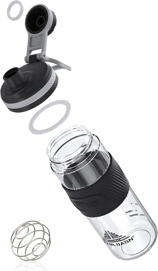 Shaker Bottle for Protein Mixes-protein shaker bottle- for super creamy fitness protein shakes,shaker cups for protein shakes 650ml/23oz - Durable, leak-proof(Black)