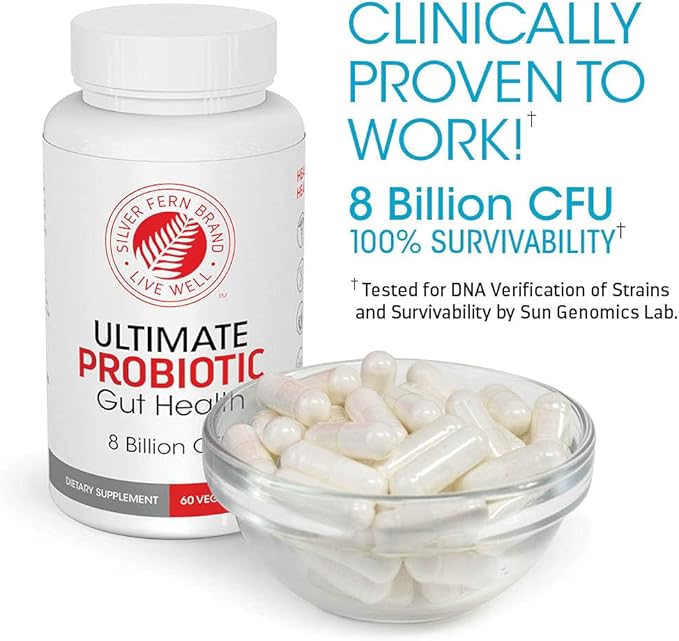 Silver Fern Ultimate Probiotic 2-Pack β Probiotics for Women & Men β 8 Billion CFU Spore-Forming Gut Health Supplement β DNA Verified, Vegan Probiotic, Shelf-Stable, High Survivability β 120 Capsules
