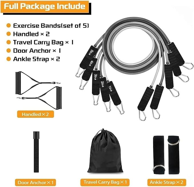 VEICK Resistance Bands, Exercise Bands for Working Out with Handles, Elastic Workout Bands for Men Women, Exercising Bands for Strength Training Equipment at Home Gym