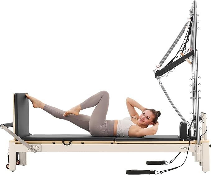 VEVOR Pilates Reformer Machine, Pilates Workout Equipment for Home Gym Studio Use, Pilates Bed with Dual Resistance- Spring & Cord, Reformer Set, Up to 400 LBS