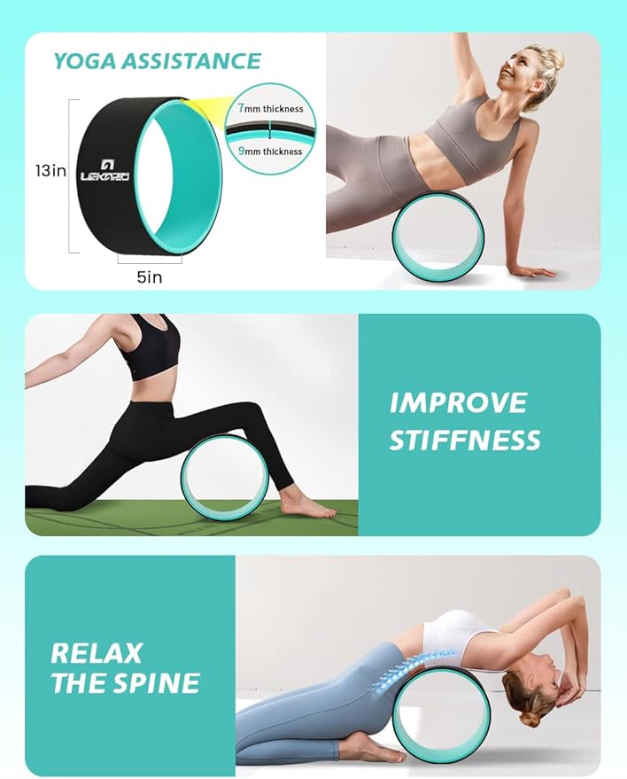 Yoga Wheel Set 9 in 1, Yoga Starter Kit for Beginner, Back Roller for Pain Relief & Deep Tissue Massage, Stretching, Improving Backbends, Size 13''