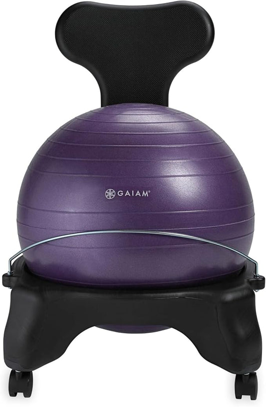Gaiam Classic Balance Ball Chair β Ergonomic Stability Chair for Desk & Office | Yoga Ball Seat with Base, Air Pump, & Exercise Guide | Improves Posture & Core Strength (300 lb Capacity)