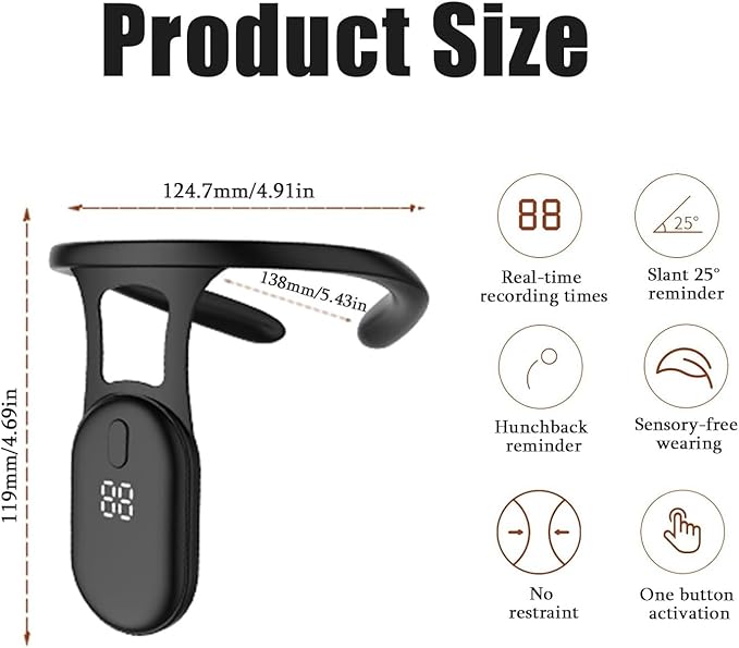 Smart Posture Corrector for Women, Smart Back Support, Smart Corrector for Hunchback, Back Posture Monitoring Improving The Hunchback Posture Corrector Vibrating, Universal for Men and Women(Black)