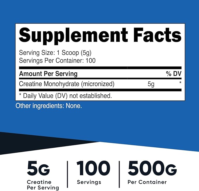 Nutricost Creatine Monohydrate Micronized Powder 500G, 5000mg Per Serv (5g) - 100 Servings, 17.9 Oz
