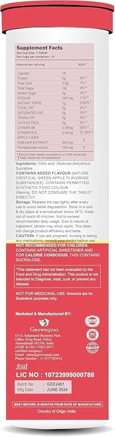 PURITEO-EQUACIDER Apple Cider Vinegar Effervescent Tablets with The Mother, Vegan, No Added Sugar, Non-GMO & Gluten-Free Tablet - (60 Tablets, Pack of 4)