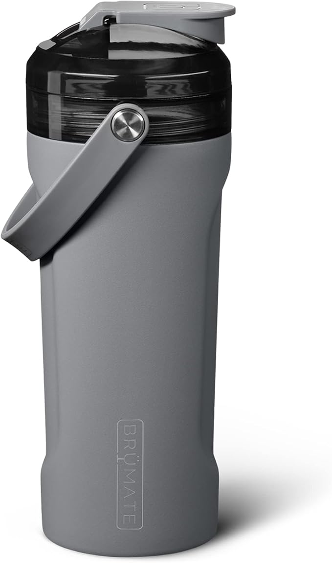BrüMate MultiShaker Blender Shaker Bottle | 100% Leakproof Insulated Stainless Steel Shaker Bottle | Protein Shaker Bottle, and Pre Workout Bottle for the Gym | 26oz (Matte Gray)