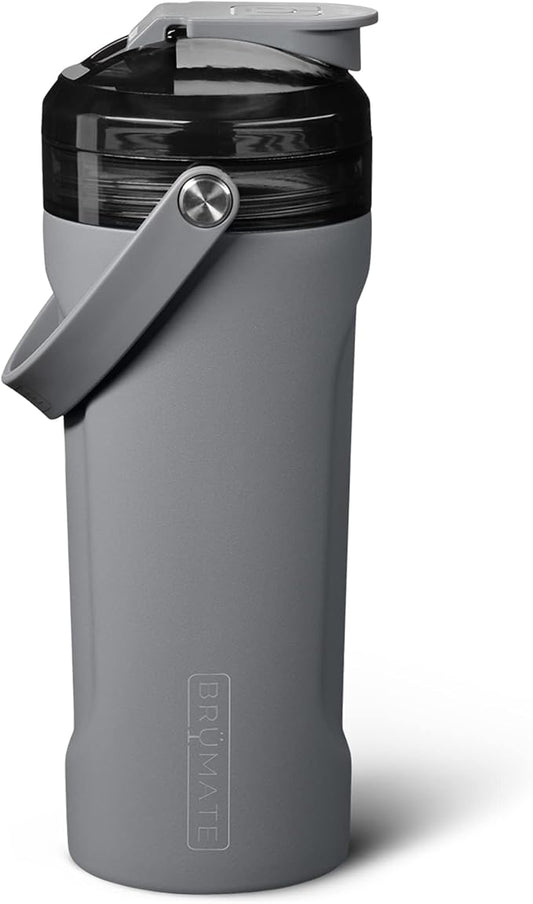 BrüMate MultiShaker Blender Shaker Bottle | 100% Leakproof Insulated Stainless Steel Shaker Bottle | Protein Shaker Bottle, and Pre Workout Bottle for the Gym | 26oz (Matte Gray)