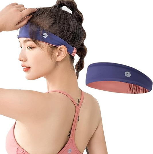 Women's Ice-Feeling Sports Headband Quick-Drying Cooling Sweatband Moisture Wicking Non Slip Exercise Sweat Band for Women Workout Running Tennis Yoga Fitness