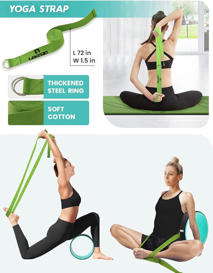 Yoga Wheel Set 9 in 1, Yoga Starter Kit for Beginner, Back Roller for Pain Relief & Deep Tissue Massage, Stretching, Improving Backbends, Size 13''