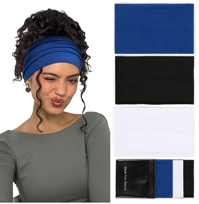 Huachi Wide Headbands for Women Non Slip Thick Womens Headbands Boho Elastic Hair Bands for Women's Hair Stretchy Sweat Headband for Workout Running Working