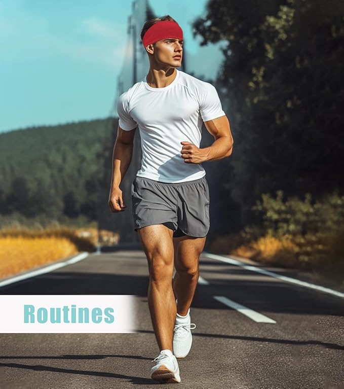 Sport Sweatbands for Men and Womem, 4 Pack, Double-Layer Workout Headbands, Sweat Wicking Hairbands for Fitness Running Football