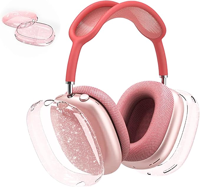 for AirPods Max Case Clear Pink Glitter, for Airpods Max Case Cover,Shockproof Anti-Scratch Soft TPU Protective Cover No-Yellowing for AirPod Max Headphone Accessories-Pink Glitter