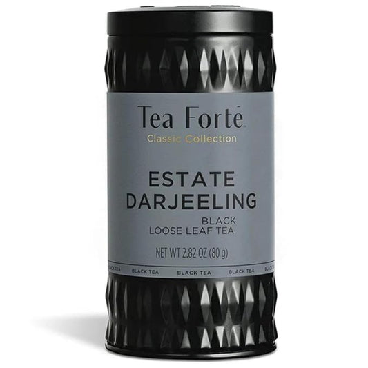 Tea Forte Estate Darjeeling Premium Organic Loose Leaf Caffeinated Black Tea Blend Canister, Makes 35-50 Cups